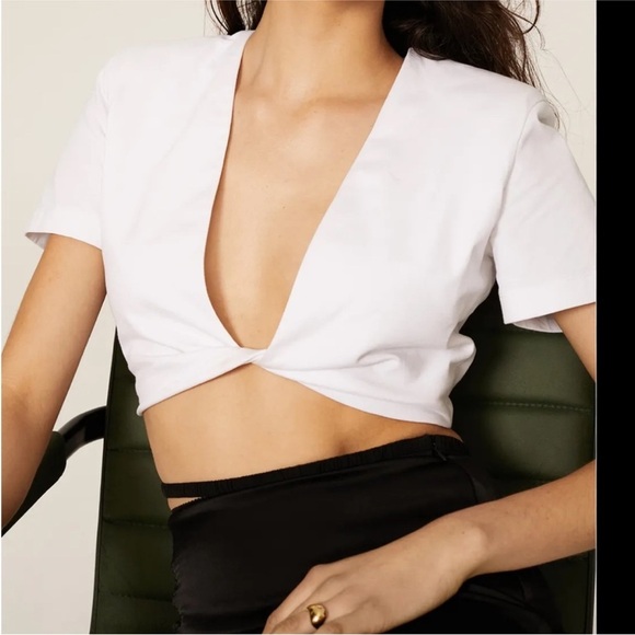 GAUGE81 Keila Plunge-front Organic Cotton Cropped Top In White Size L NEW - Picture 8 of 13